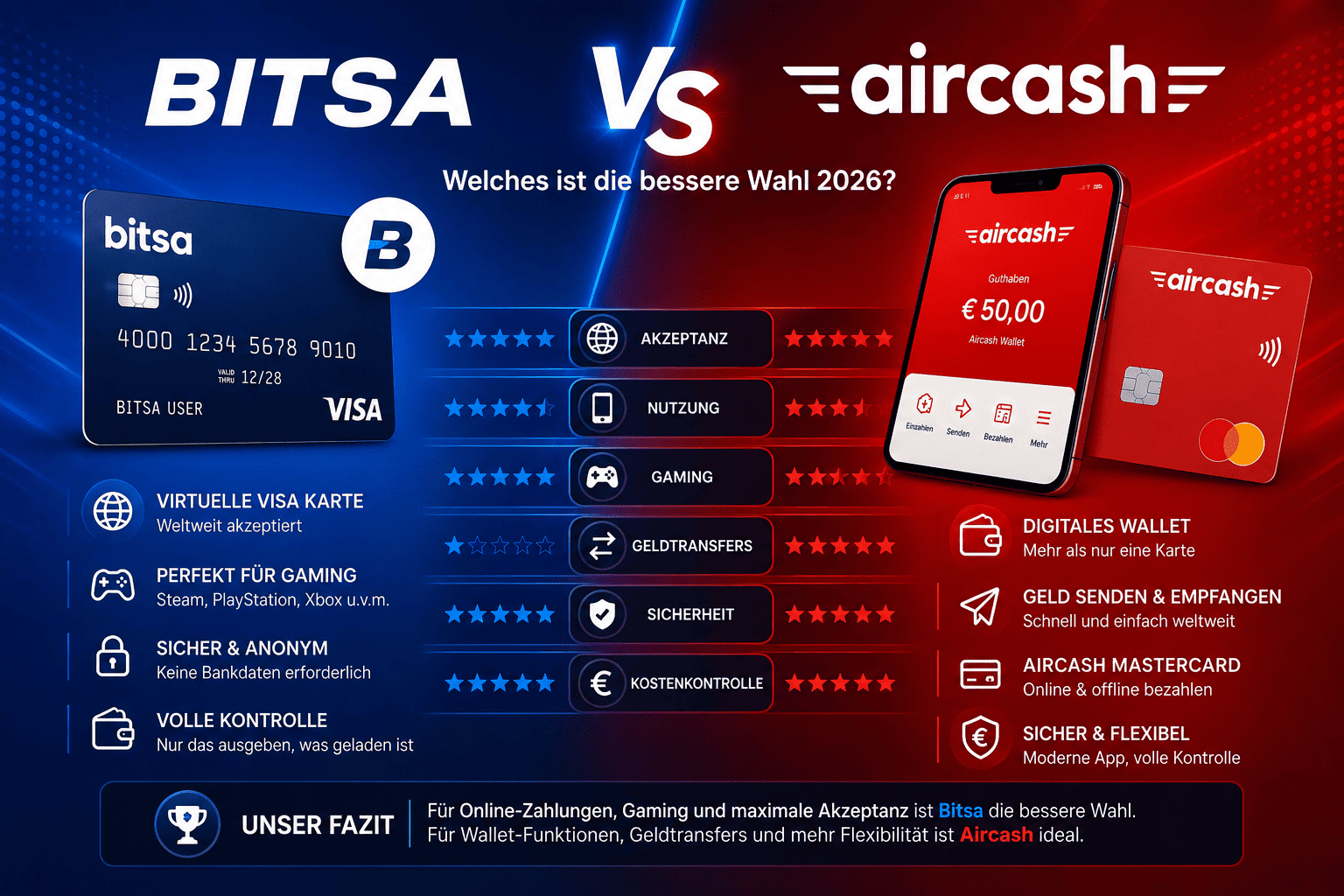 Bitsa vs Aircash – Welche Prepaid-Zahlungsmethode ist 2026 besser?